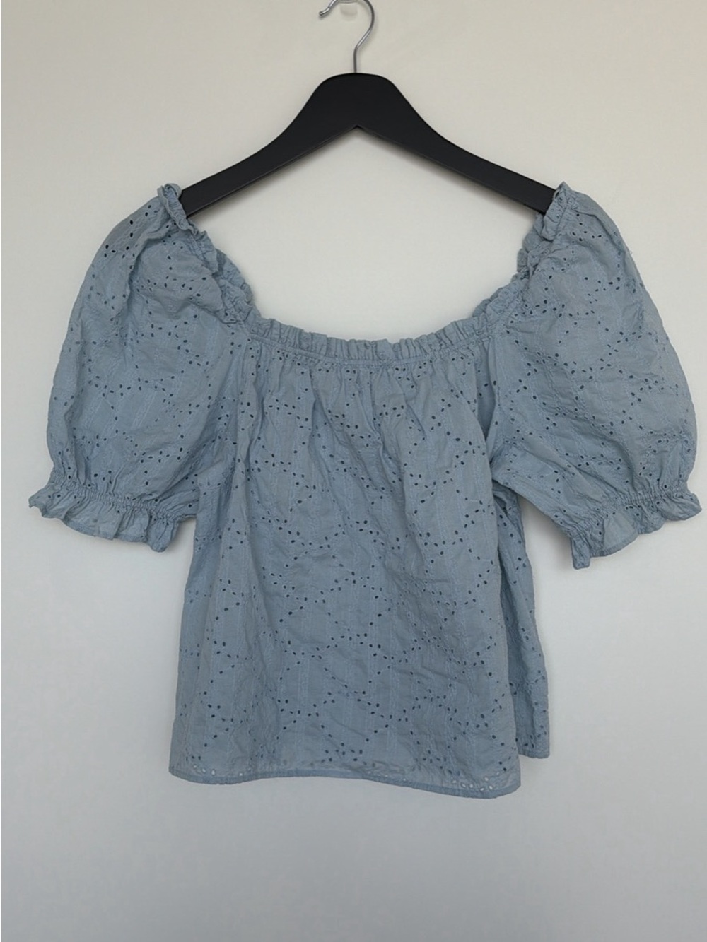 & Other Stories Pale Blue Eyelet Off-Shoulder Puff Sleeve Blouse
